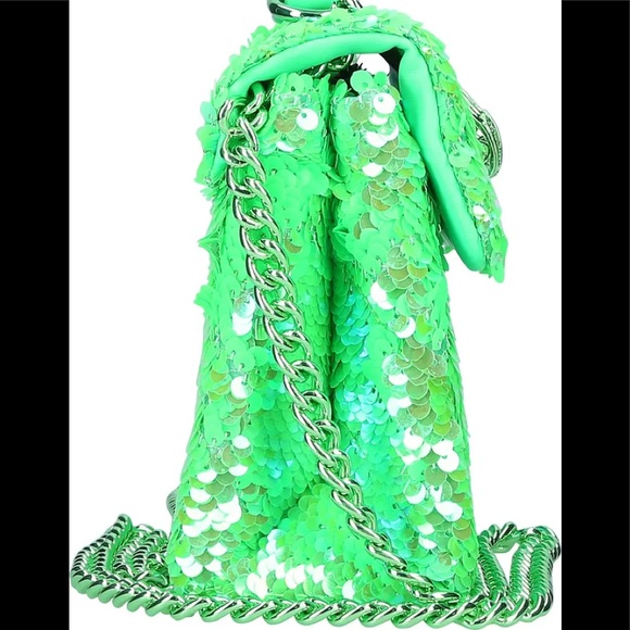 NWT KURT GEIGER LONDON Kensington Lime Green Sequins Quilted Crossbody Bag - Picture 10 of 10